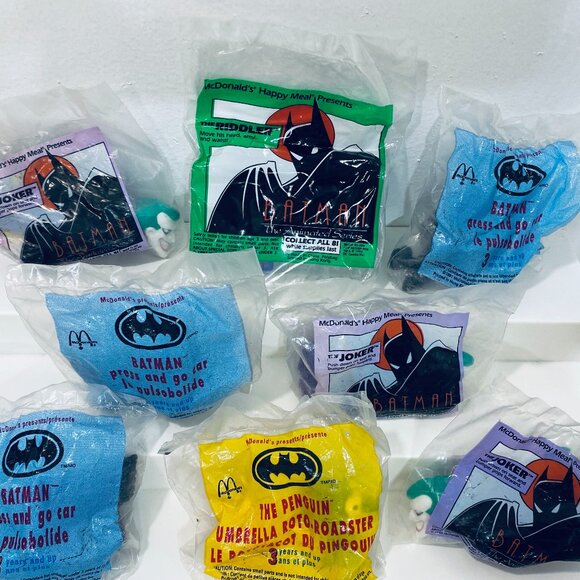 8 VNTG McDonalds 1990's BATMAN Toys Joker,Batman,Riddler,Penguin,Batman OrigPkg - Picture 1 of 3